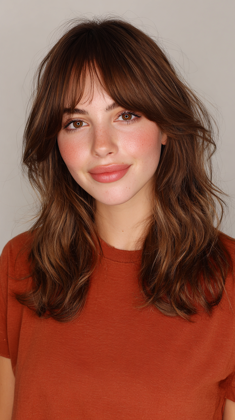 Chic Layered Waves with Soft Bangs