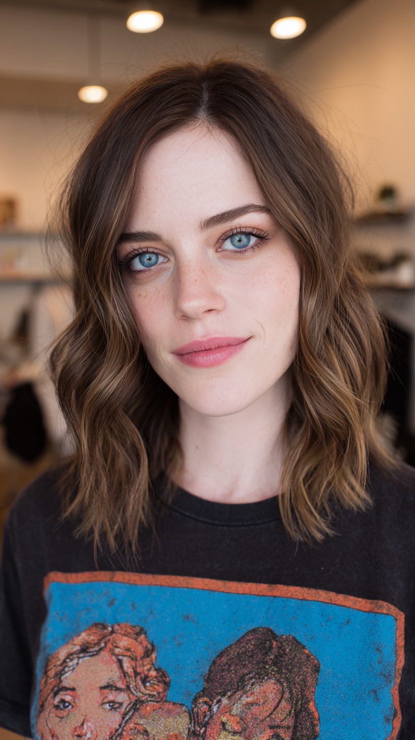 Chic Medium-Length Textured Waves with Subtle Highlights