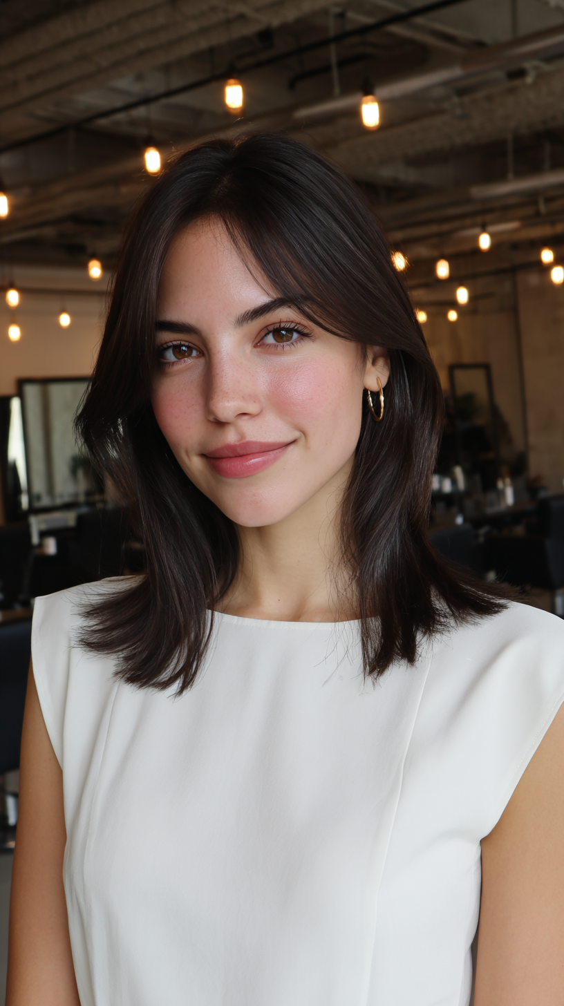 Effortlessly Chic Shoulder Length Cut with Soft Curtain Bangs