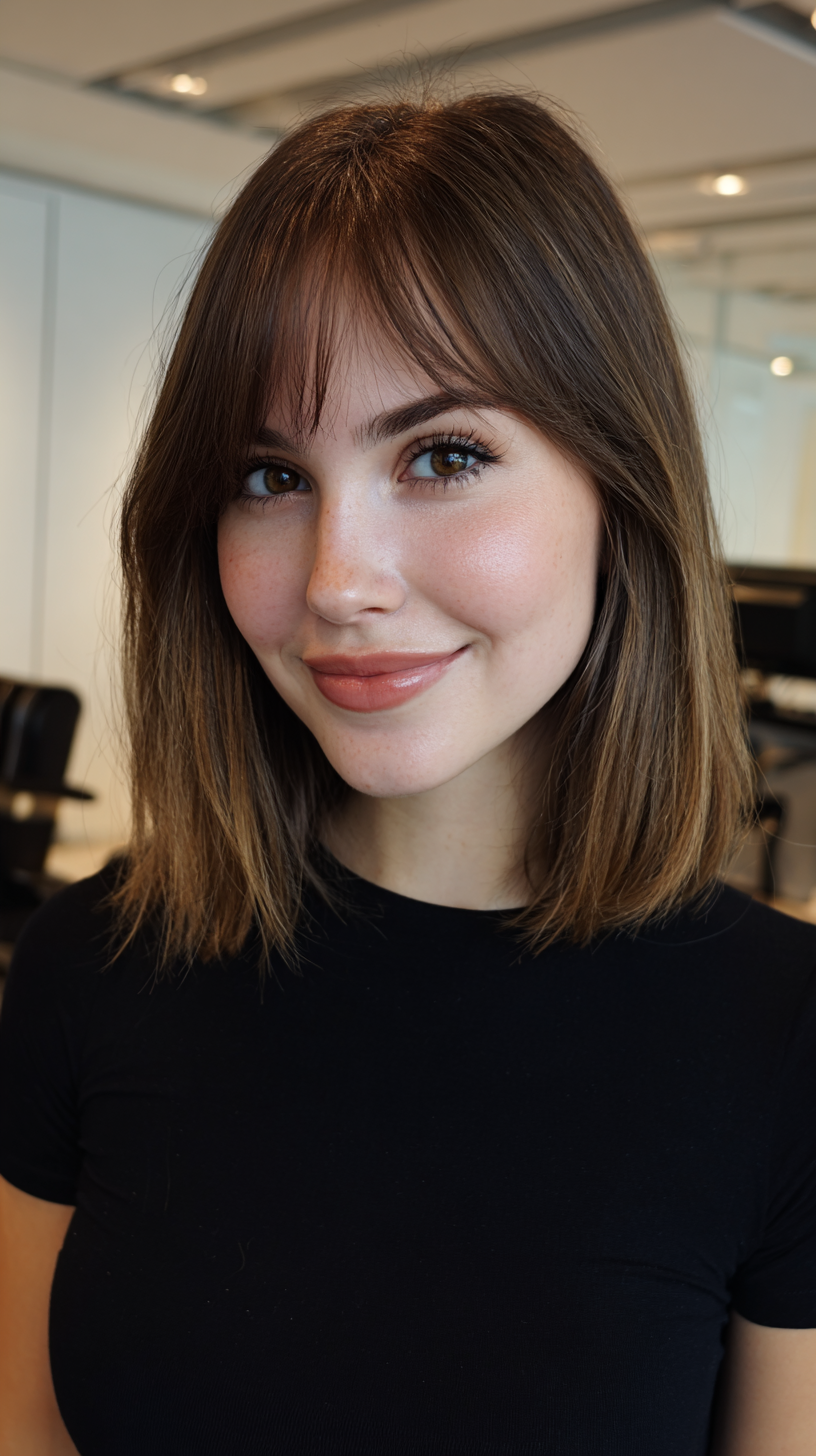 Elegant Textured Shoulder Length Cut with Curtain Bangs