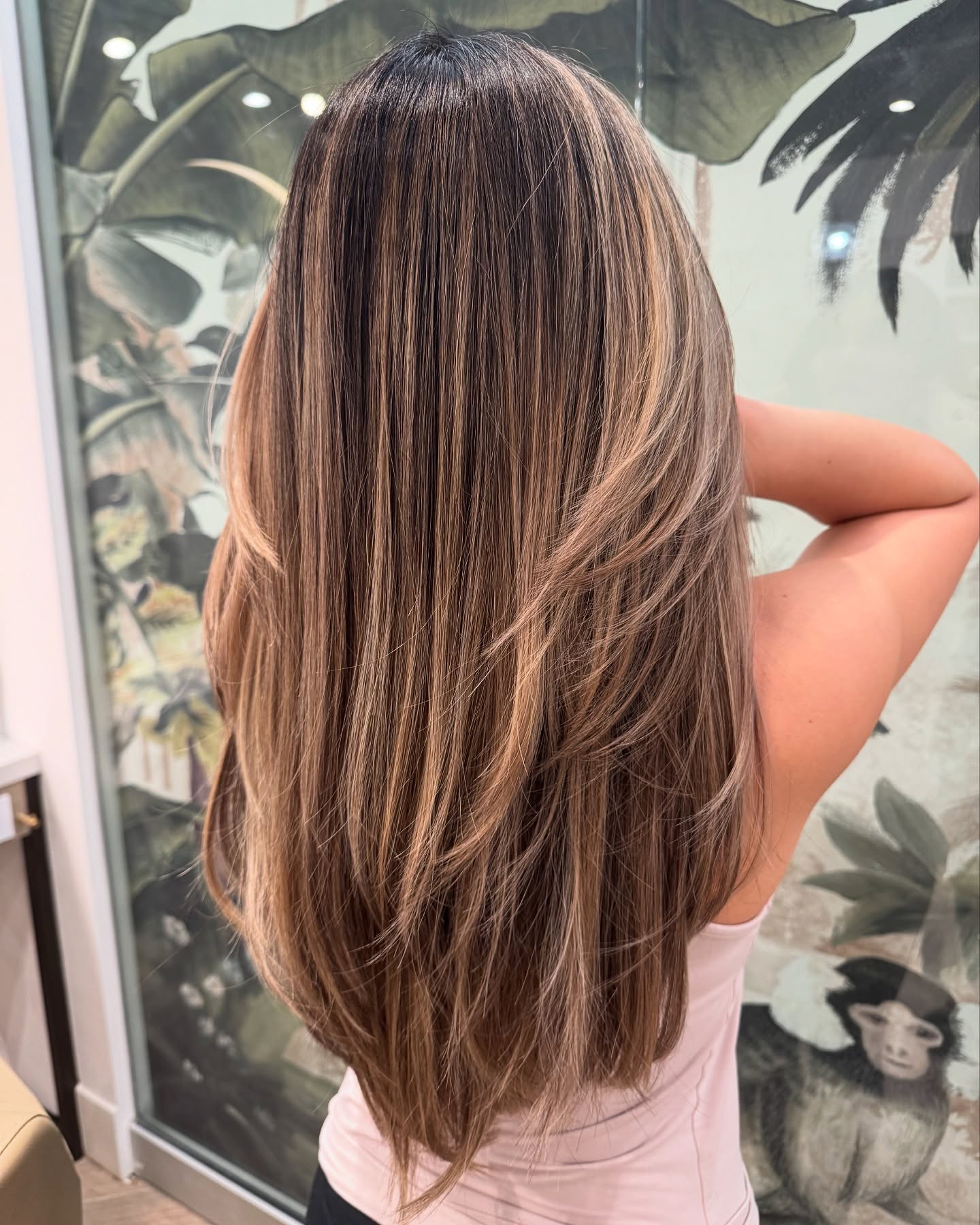 Layered Caramel Ribbons on Long Tresses