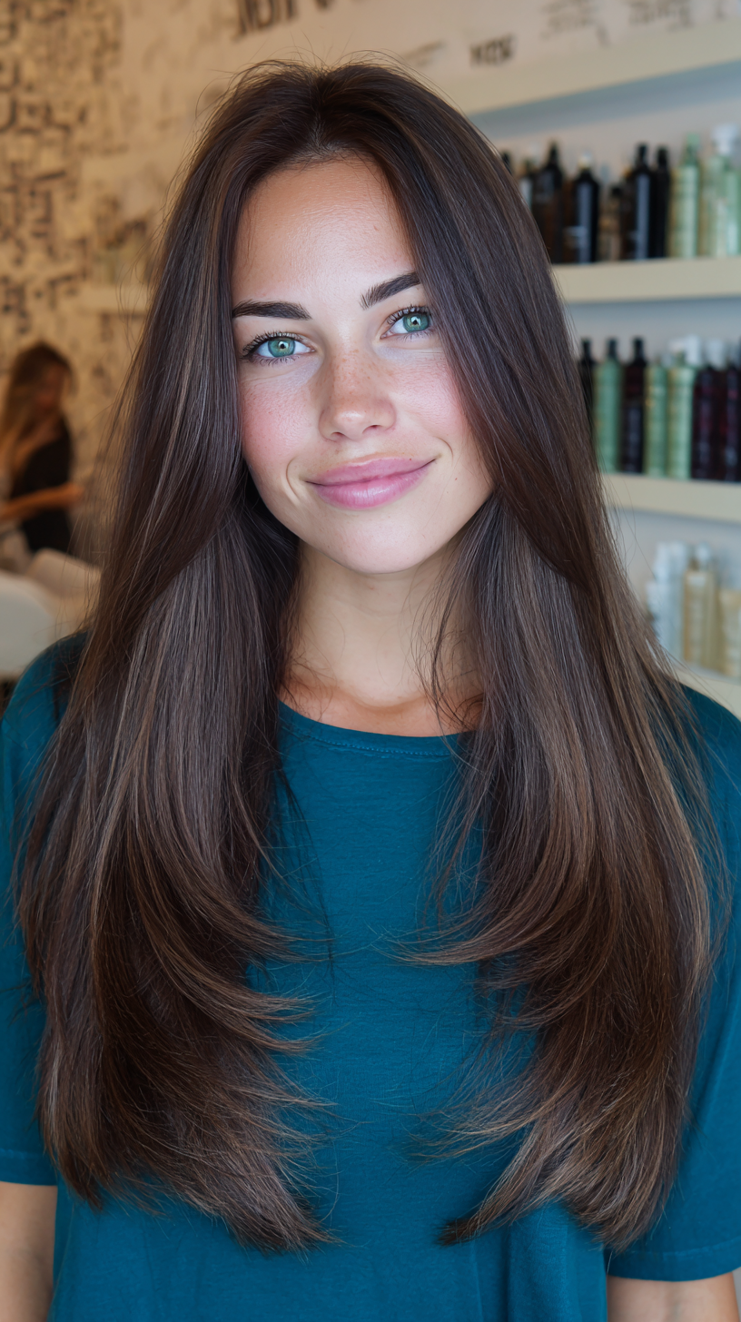 Long, Sleek Layered Cut with Natural Shine
