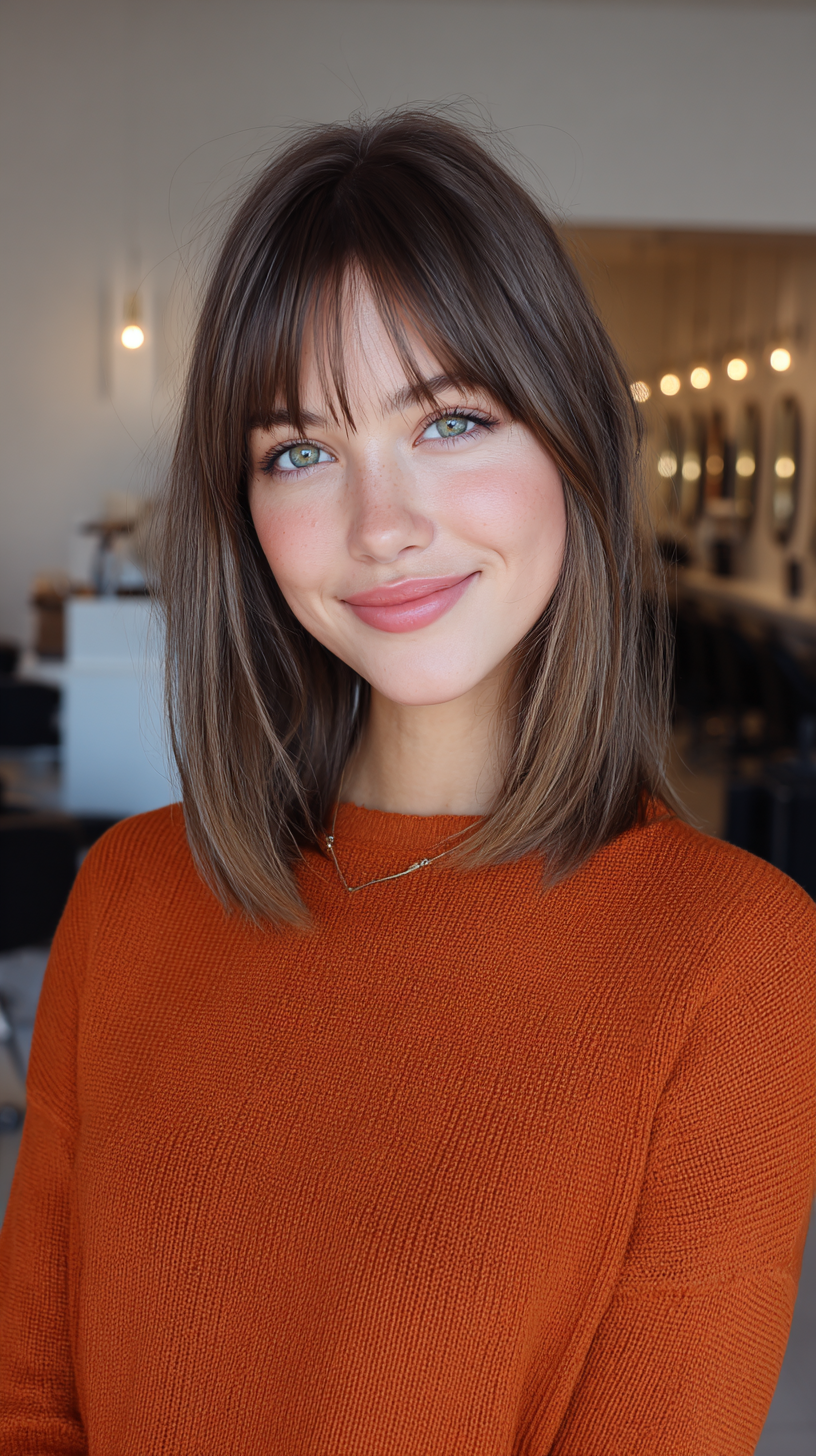 Modern Smooth Lob with Soft Curtain Bangs