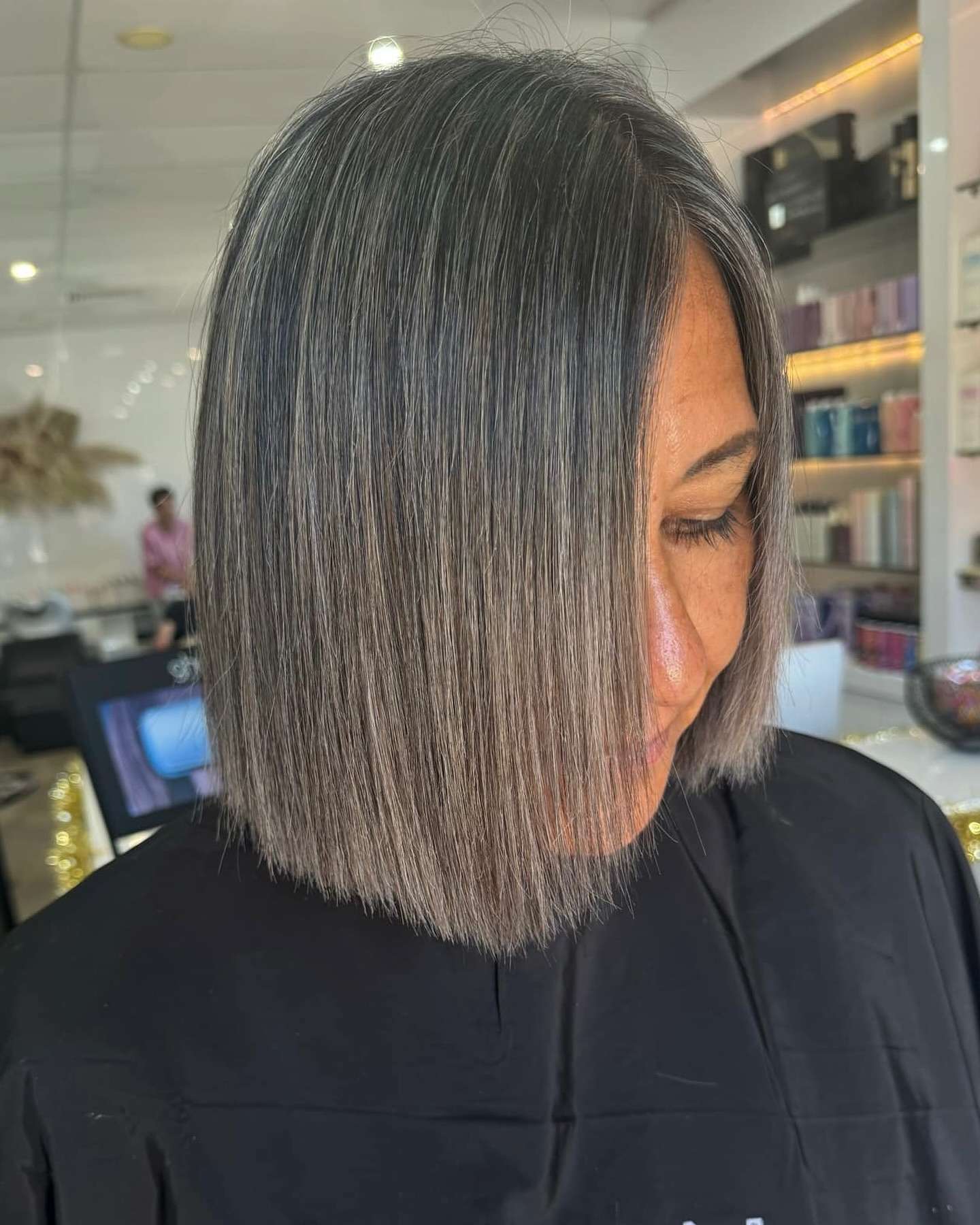 Sleek Textured A-Line Bob with Silver Highlights