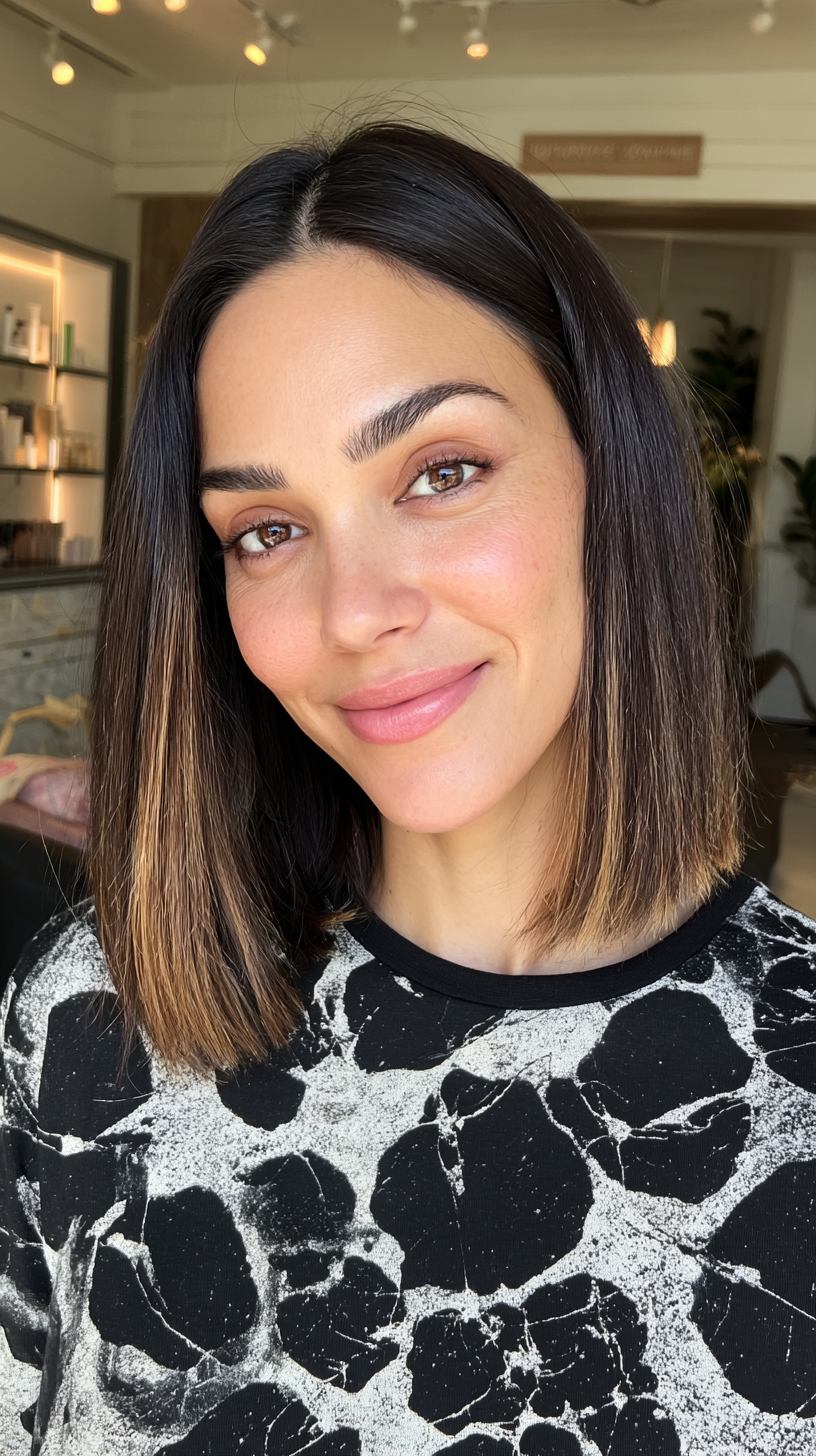 Sleek Textured Lob with Subtle Highlights