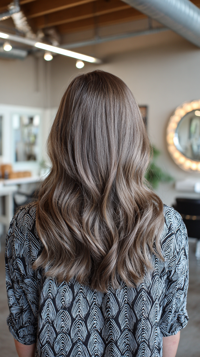 Soft Ashy Dark Blonde Long Layers with Gentle Waves