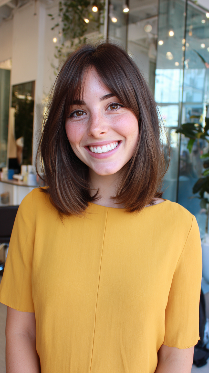 Softly Fringed Shoulder Length Cut with Curtain Bangs