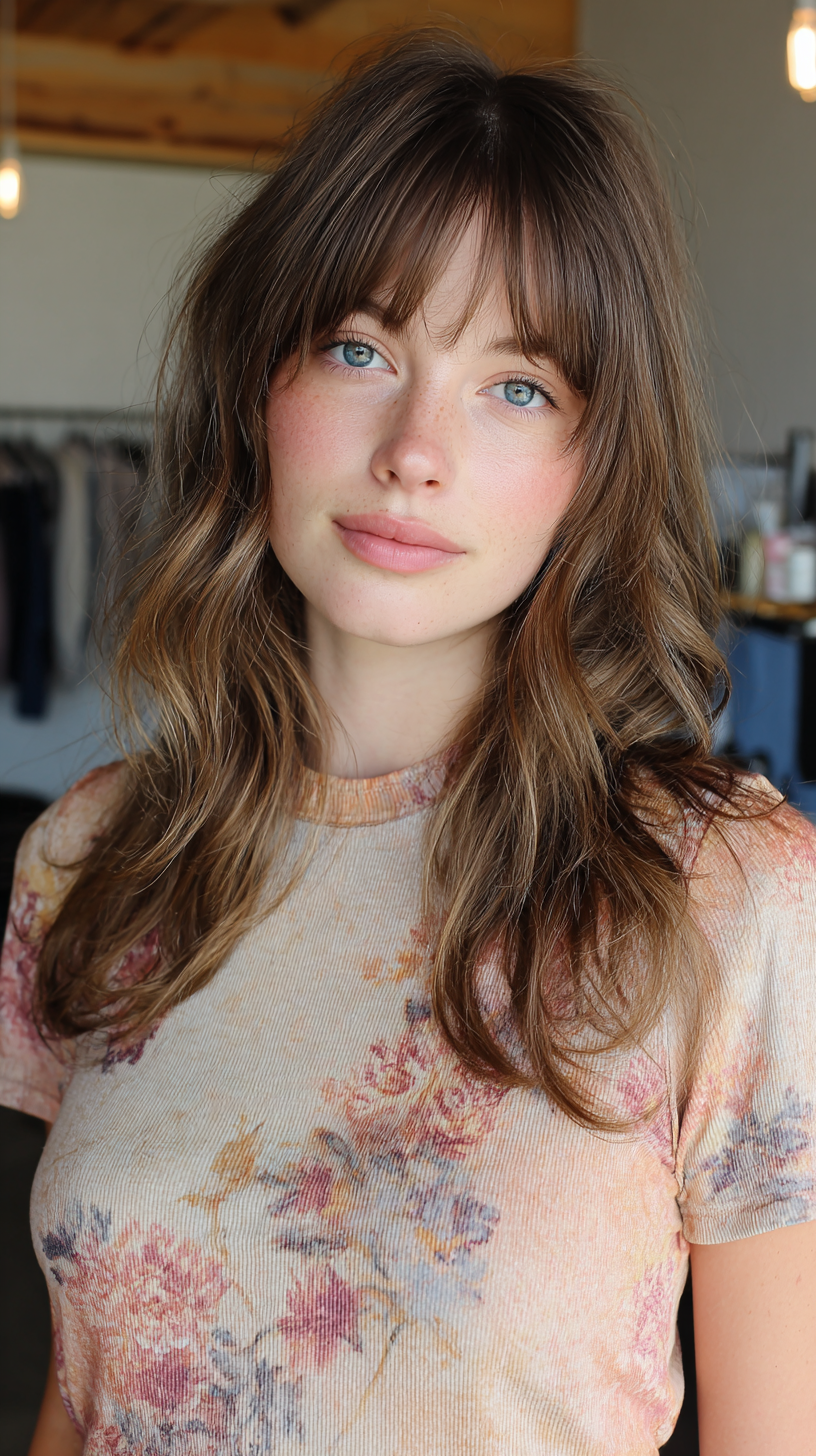 Textured Medium-Length Waves with Soft Bangs