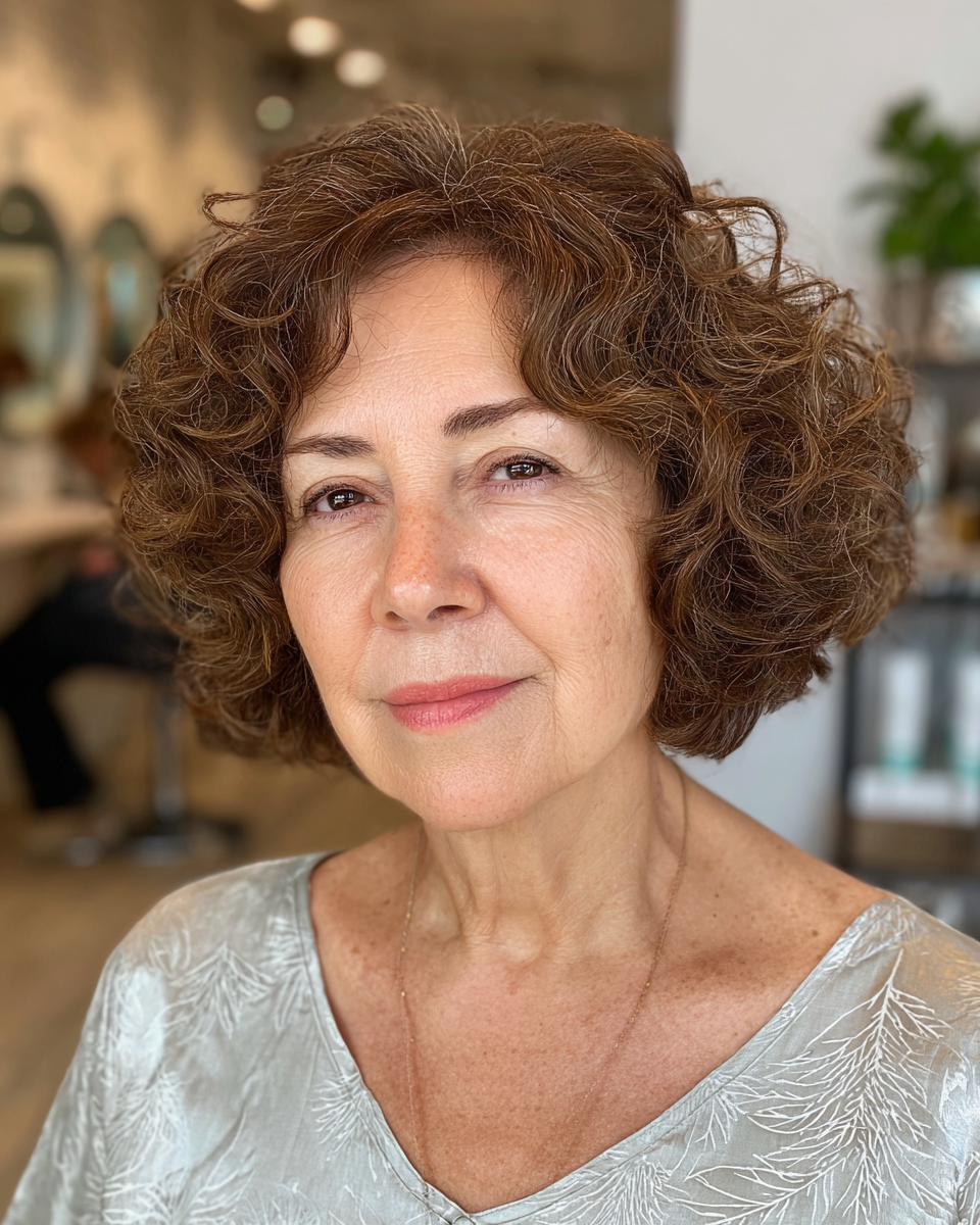 Chic Curly Chin-Length Bob with Natural Volume