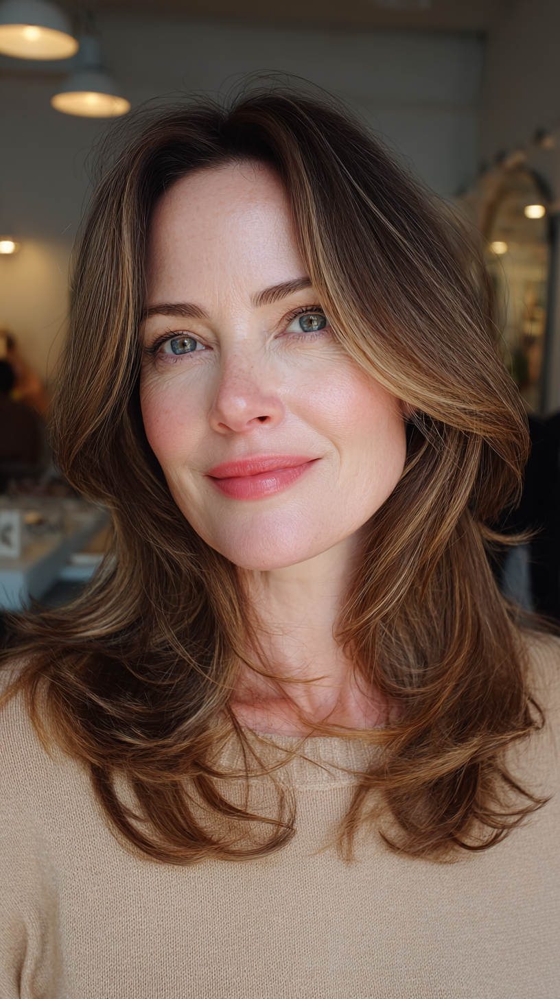 Chic Layered Butterfly Haircut with Subtle Highlights