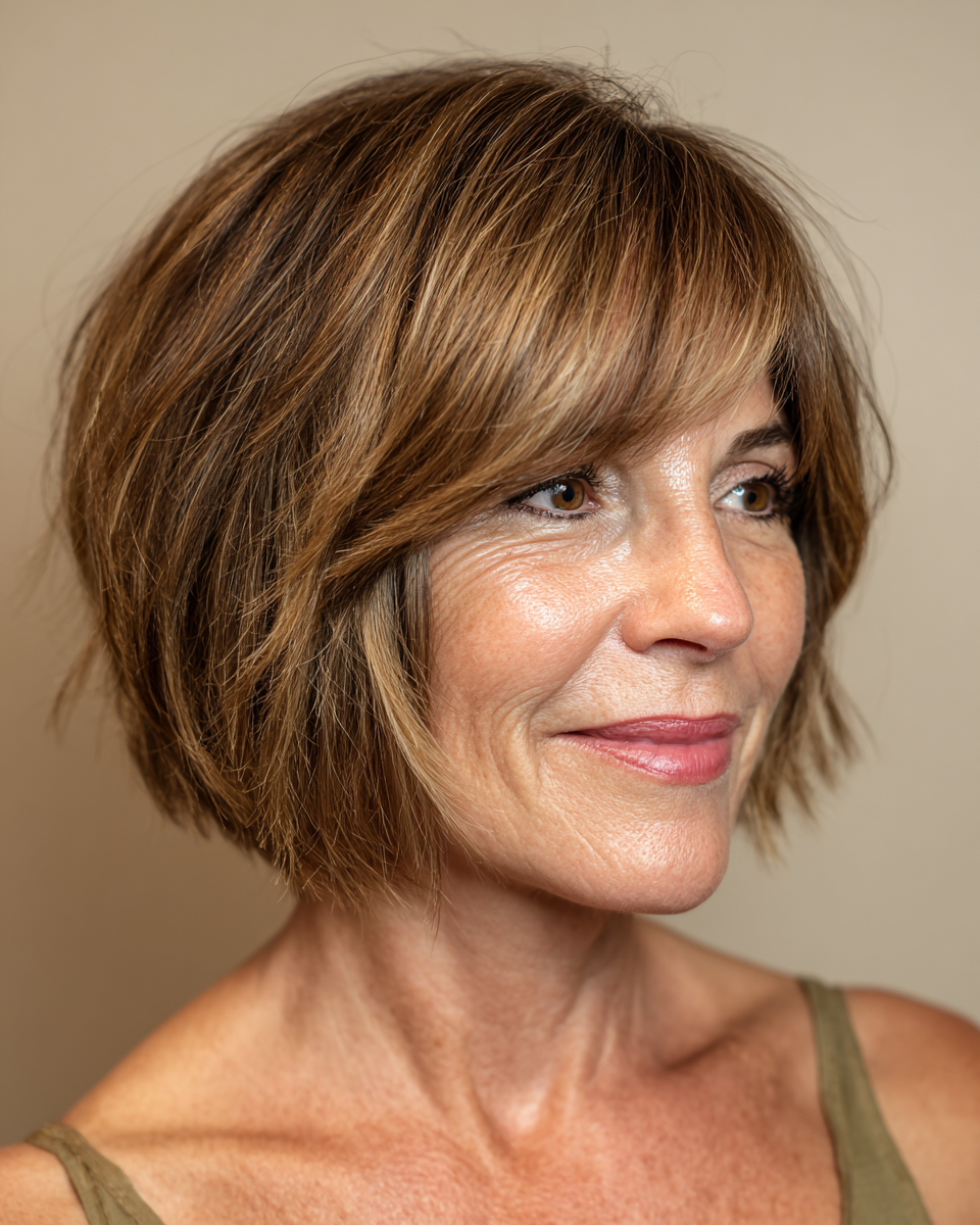 Chic Textured Chin-Length Bob with Soft Bangs