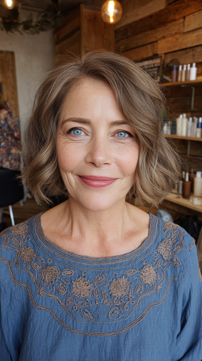 Chic Textured Chin-Length Bob with Soft Waves