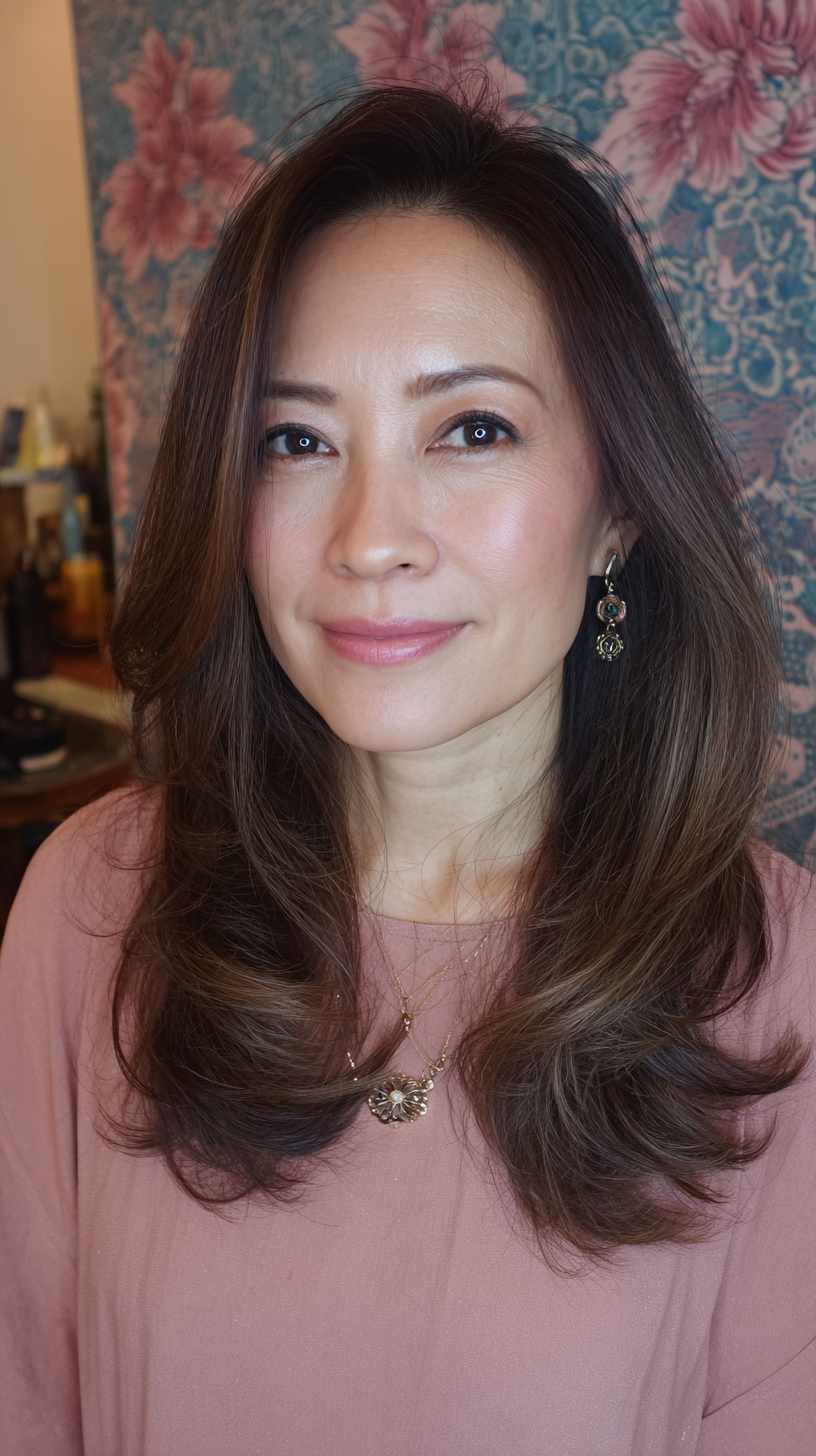 Elegant Long Layered Butterfly Cut with Subtle Highlights