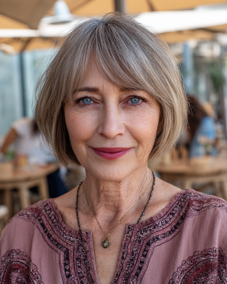 Elegant Textured Chin-Length Bob with Soft Bangs