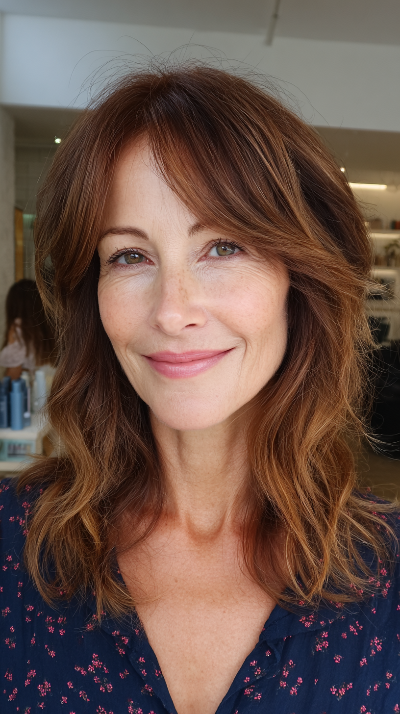 Layered Butterfly Cut with Warm Caramel Highlights