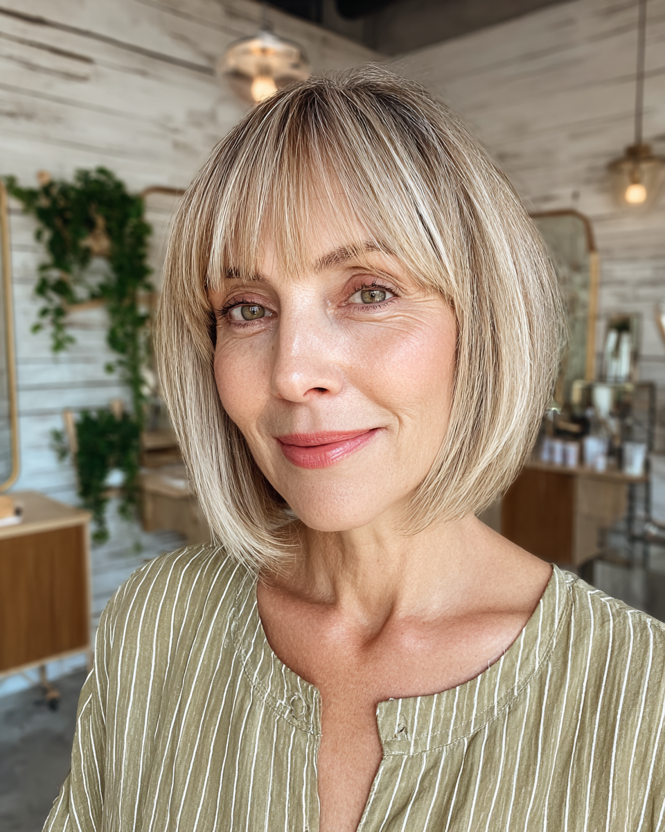 Modern Chin-Length Bob with Soft Blunt Bangs