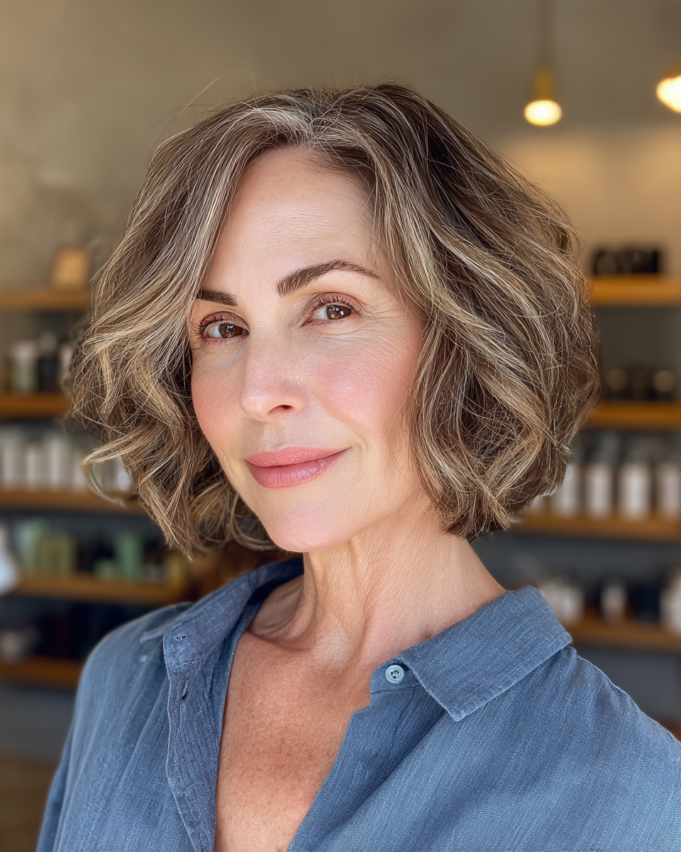 Modern Curly Chin-Length Bob with Soft Layers