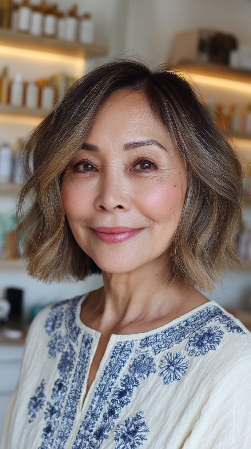 Modern Textured Chin-Length Bob with Beachy Waves