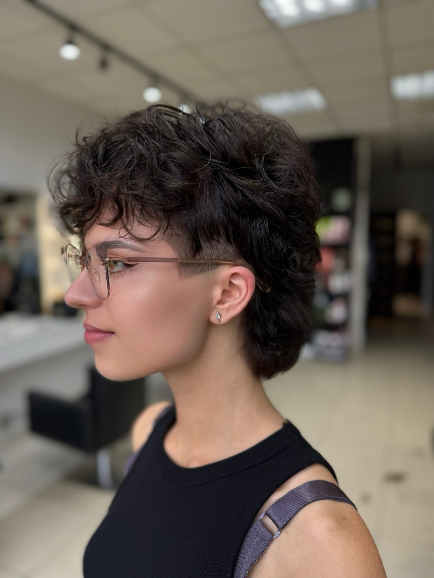 Short Curly Mullet with Undercut