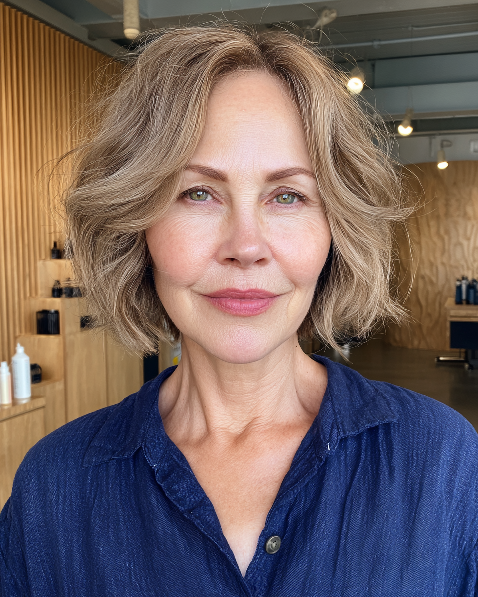 Softly Textured Chin-Length Bob with Gentle Waves