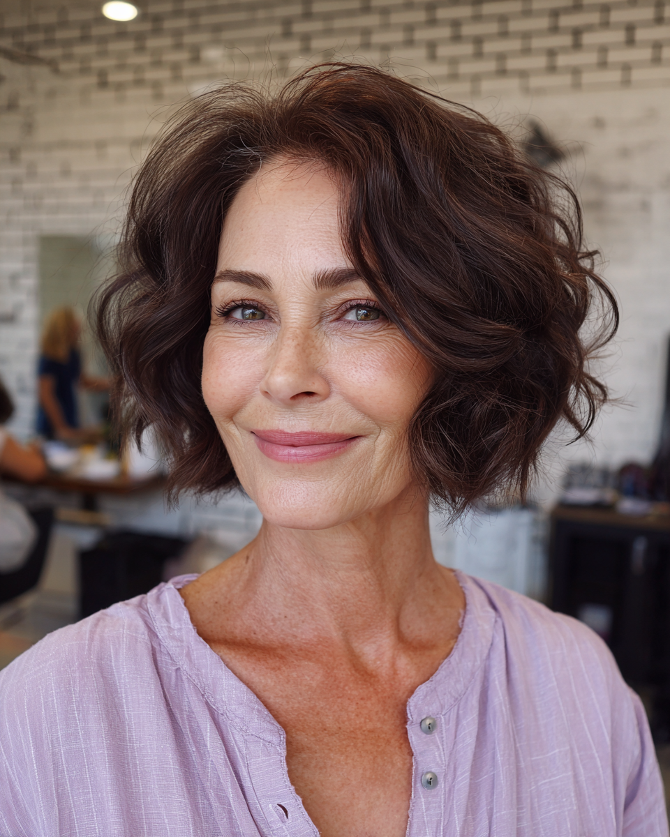 Textured Chin-Length Bob with Soft Curls