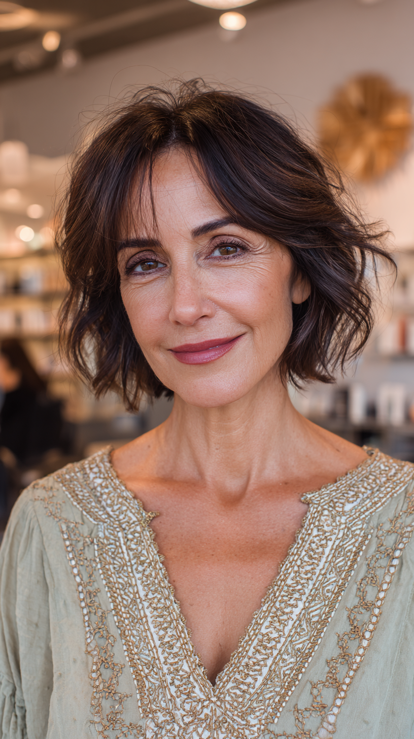 Textured Chin-Length Bob with Subtle Waves