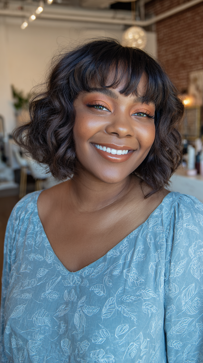 Chic Curly Bob with Soft Bangs