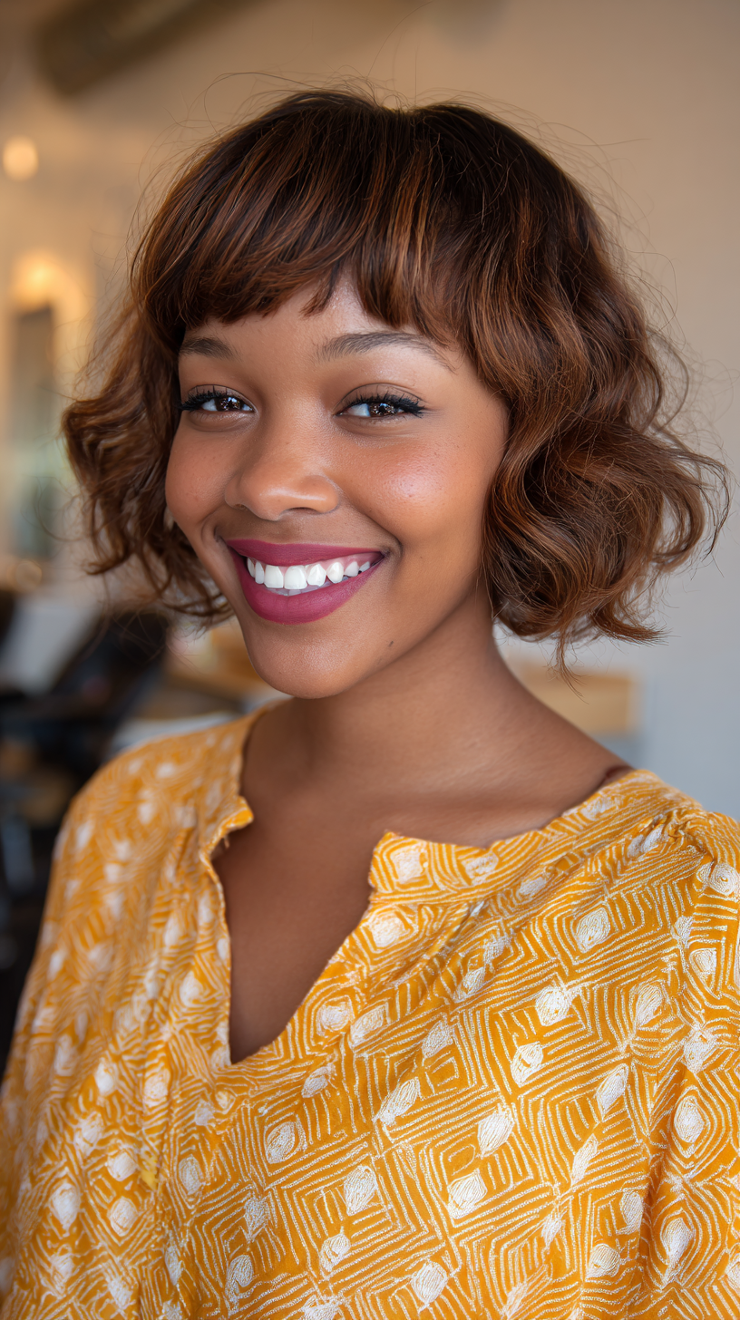 Chic Curly Bob with Textured Bangs