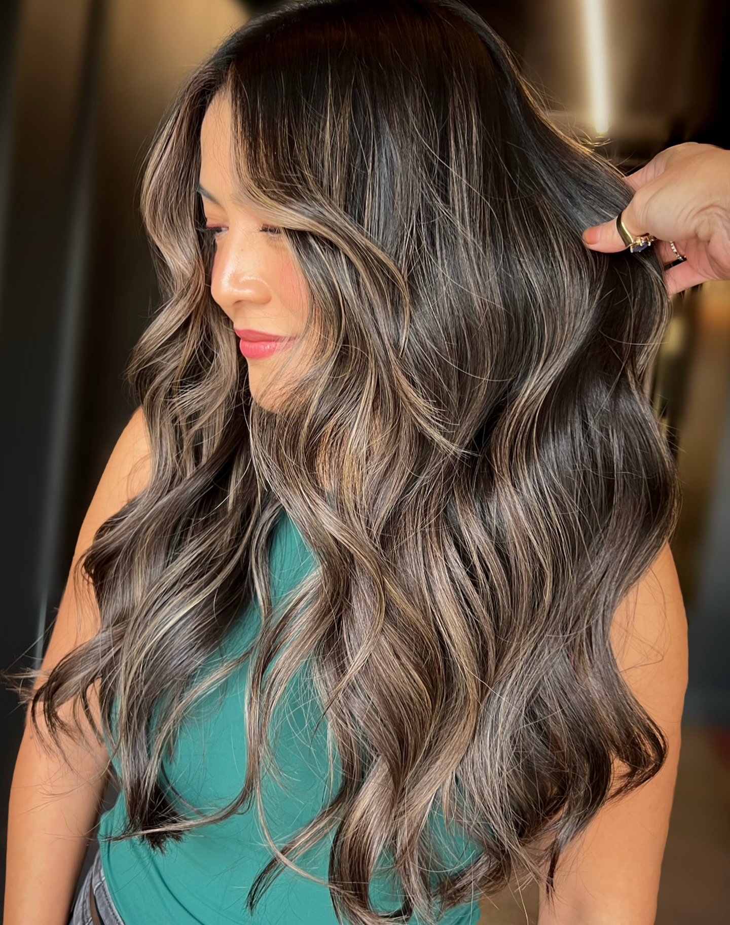 Elegant Dark Brown Waves with Subtle Ash Highlights