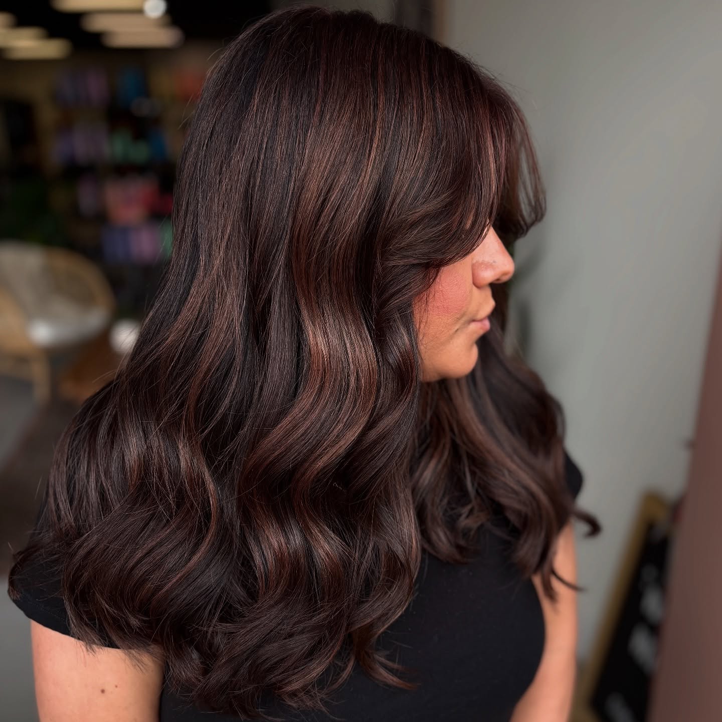 Gorgeous Deep Mahogany Waves with Subtle Caramel Highlights