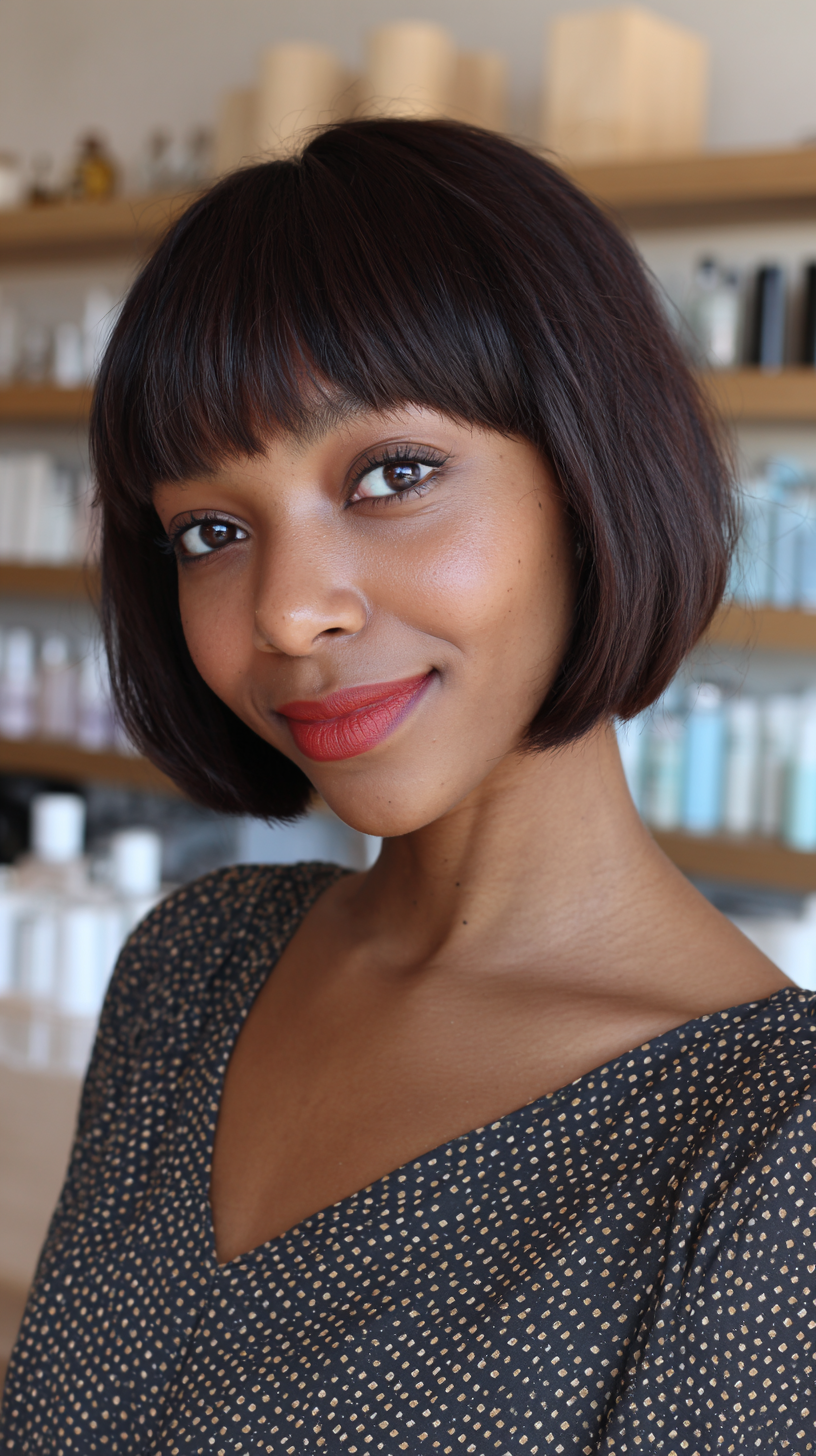 Sleek Brown Bob with Textured Bangs
