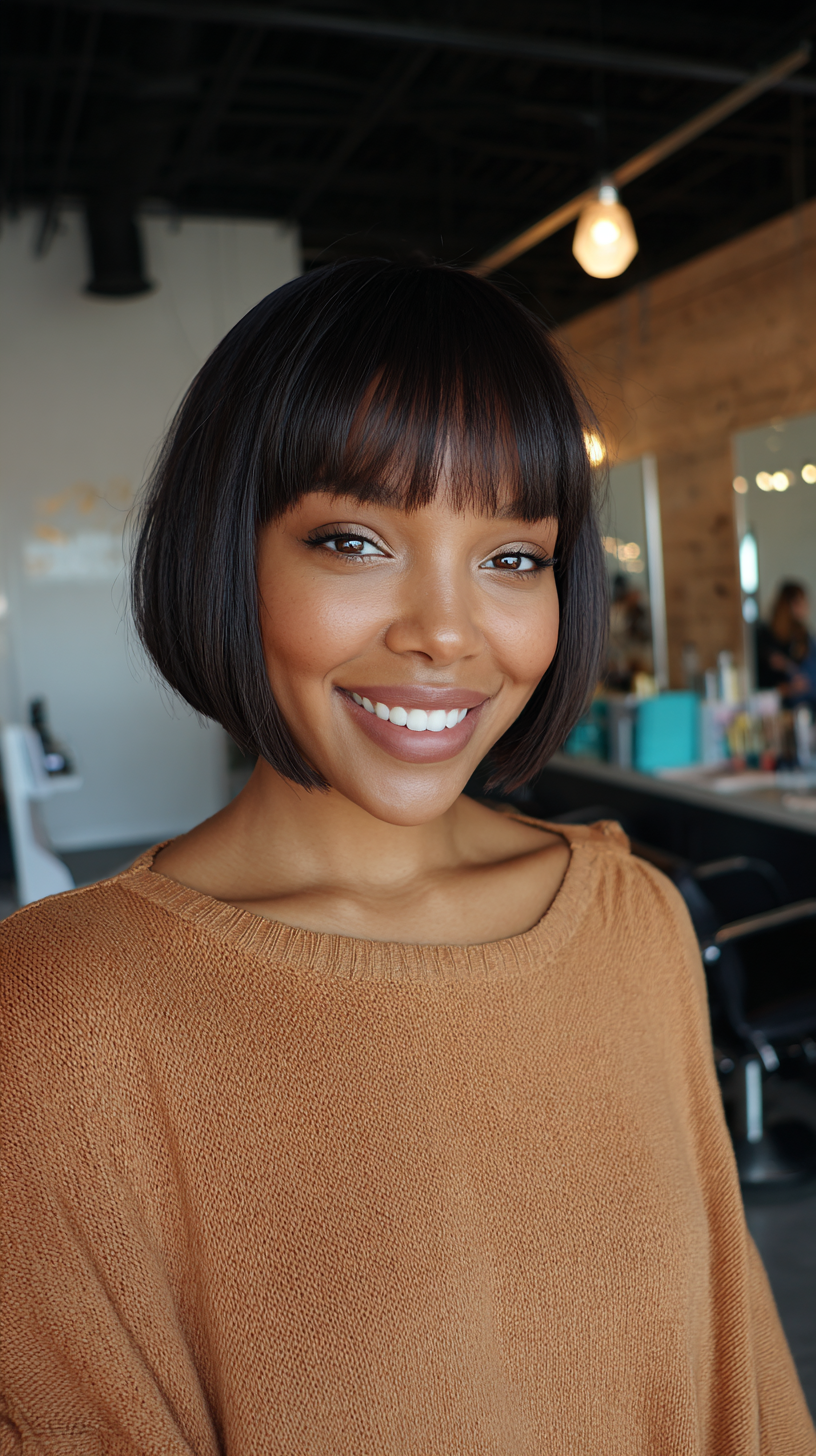 Stylish Blunt Bob with Soft Layered Bangs