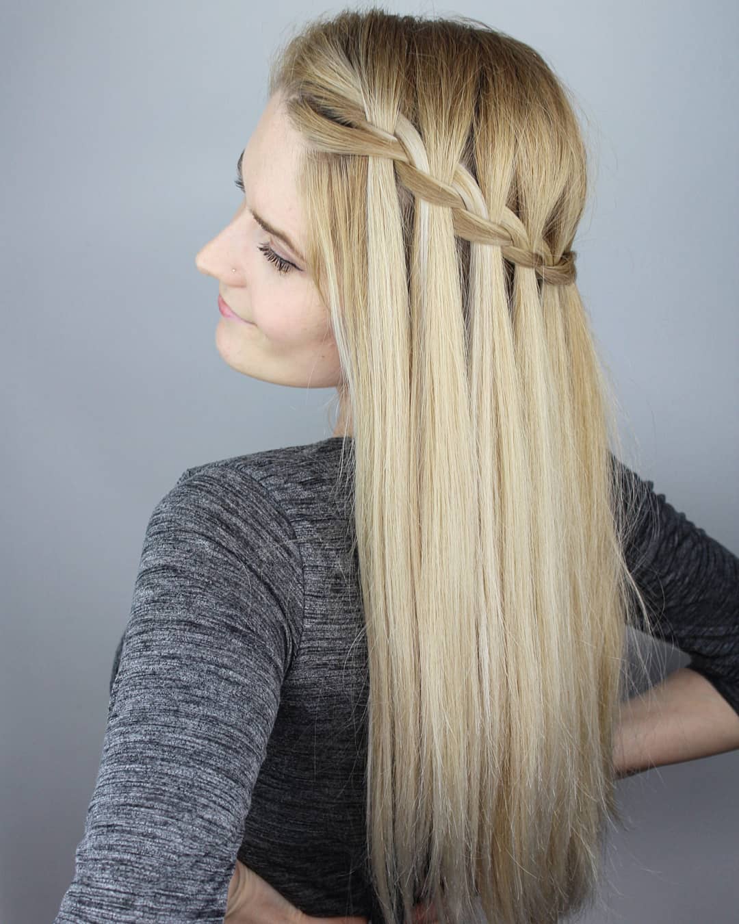 Stylish Half-Up Braid with Sleek Straight Hair