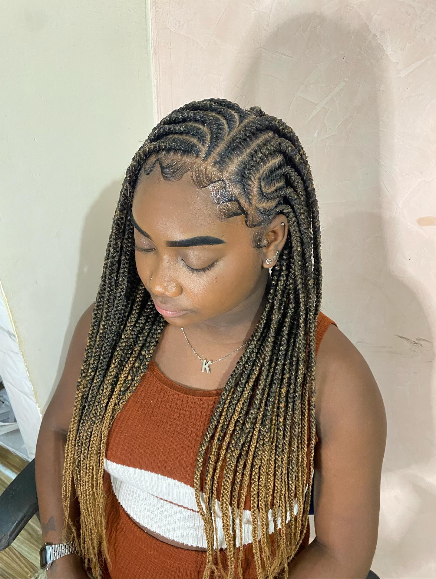 Stylish Ombre Box Braids with Defined Parting
