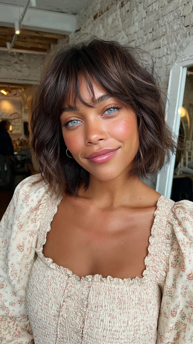 Textured Chocolate Bob with Wispy Bangs