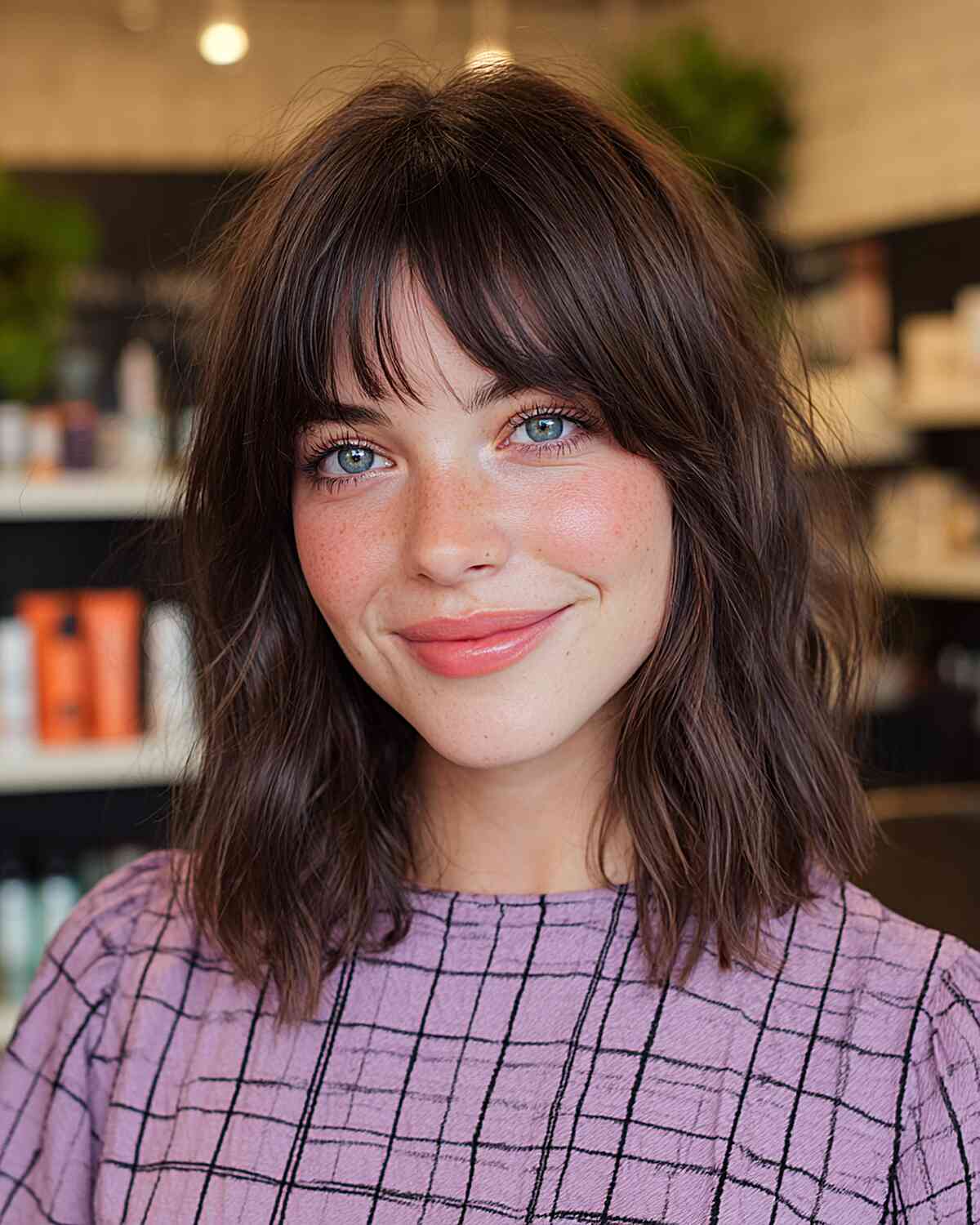 Textured Medium-Length Hair with Soft Bangs