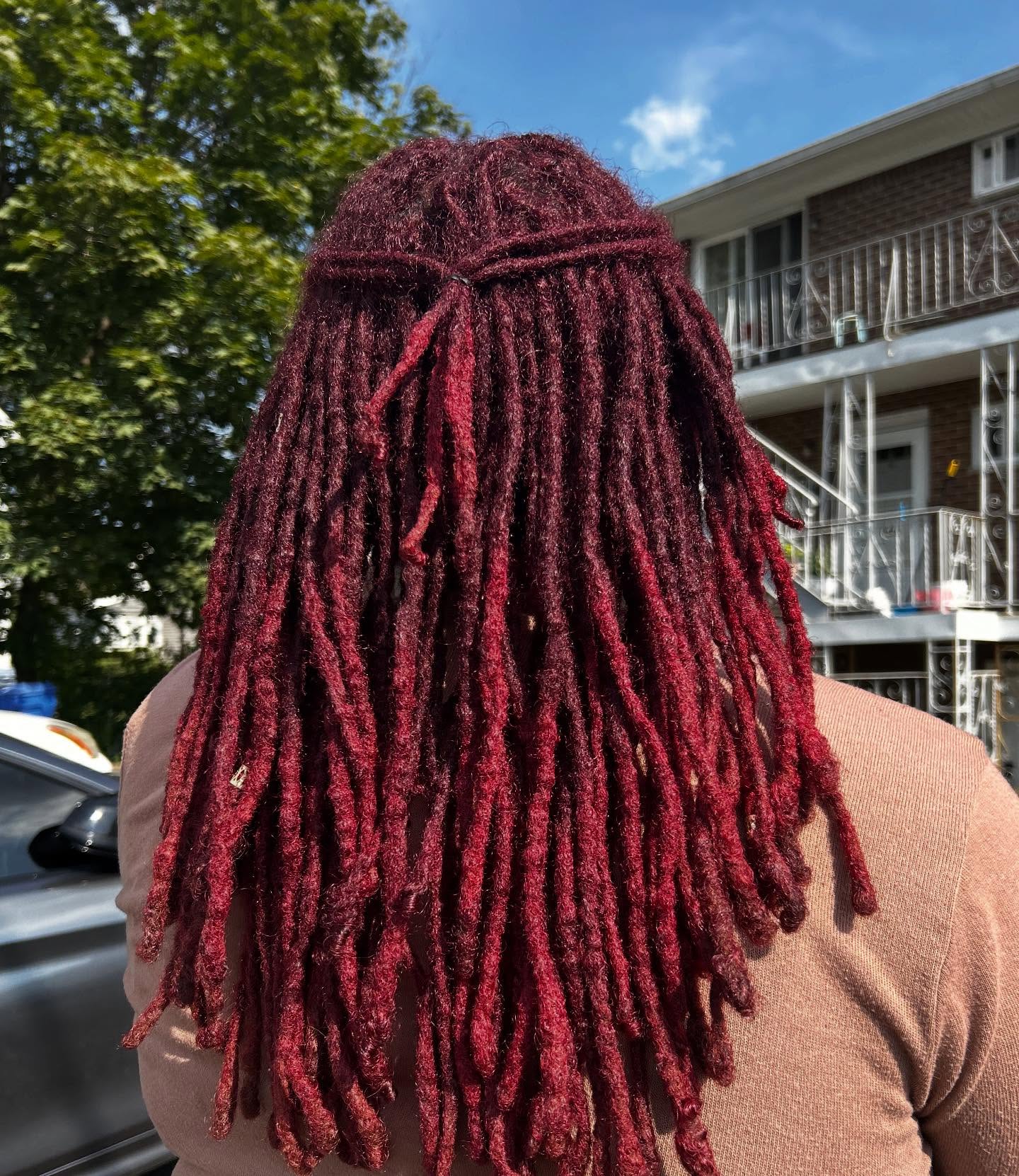 Vibrant Long Dreadlocks with Half-Up Twist