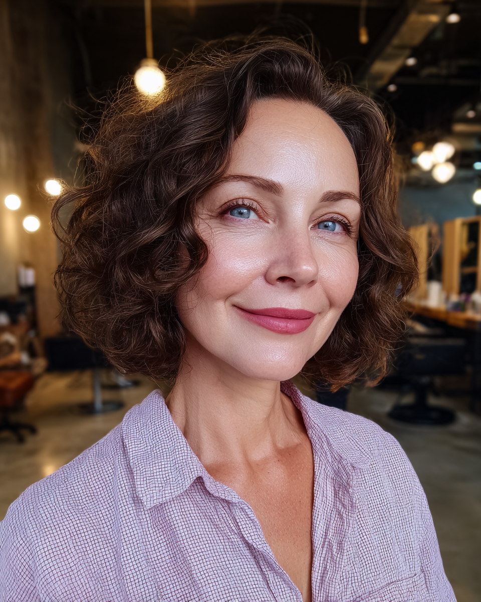 Chic Curly Chin-Length Bob with Soft Volume