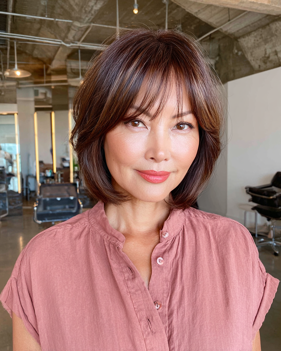 Modern Chin-Length Bob with Soft Layers and Bangs