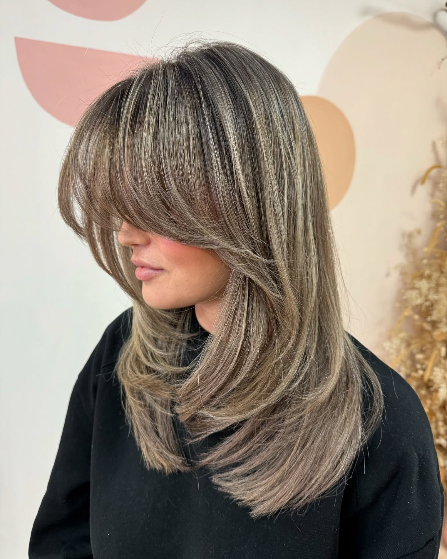 Soft Beige Blonde Layers with Wispy Bangs