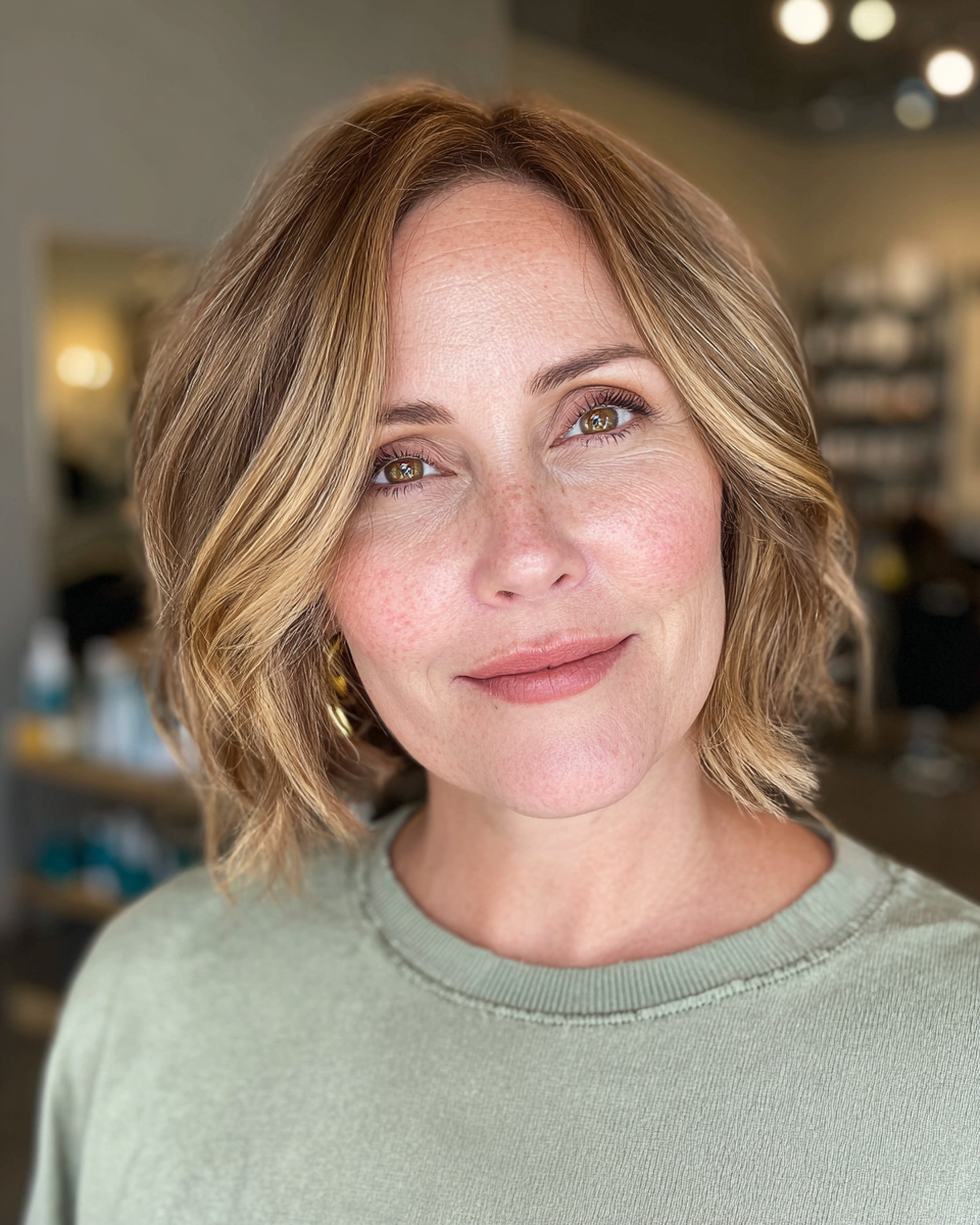 Softly Textured Chin-Length Bob with Subtle Highlights