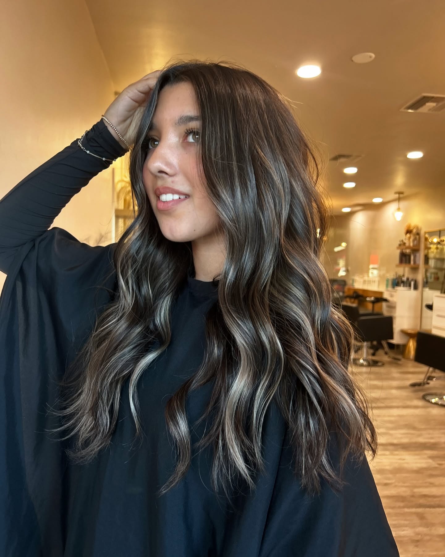 Beautiful Long Ash Brunette Waves with Bright Highlights