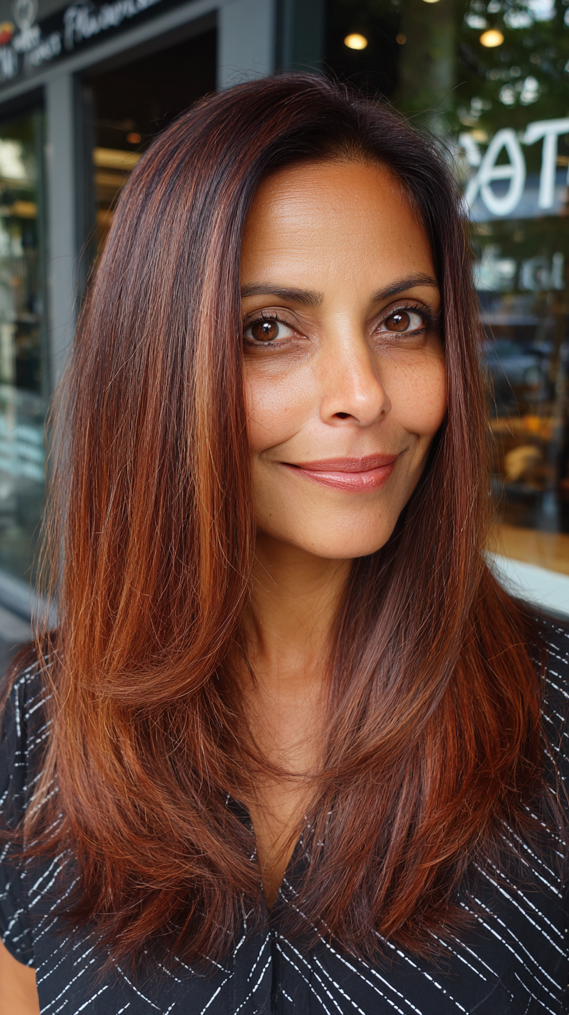 Elegant Long Layered Cut with Subtle Copper Highlights
