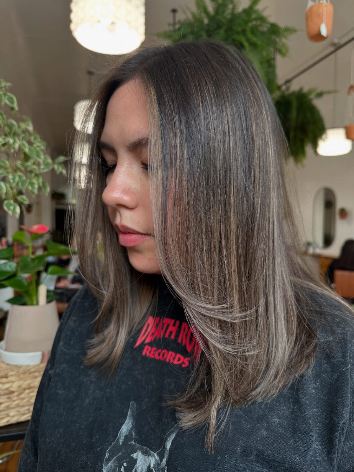 Modern Ash Brunette Lob with Subtle Highlights