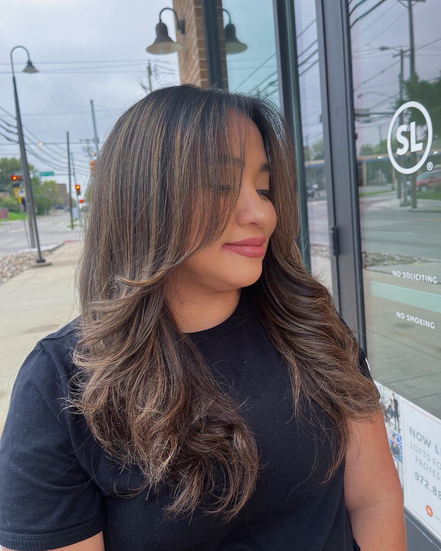 Soft Ashy Brunette Layers with Face-Framing Highlights