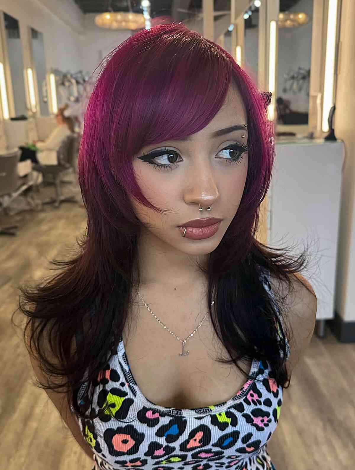 Vibrant Long Layers with Side Bangs