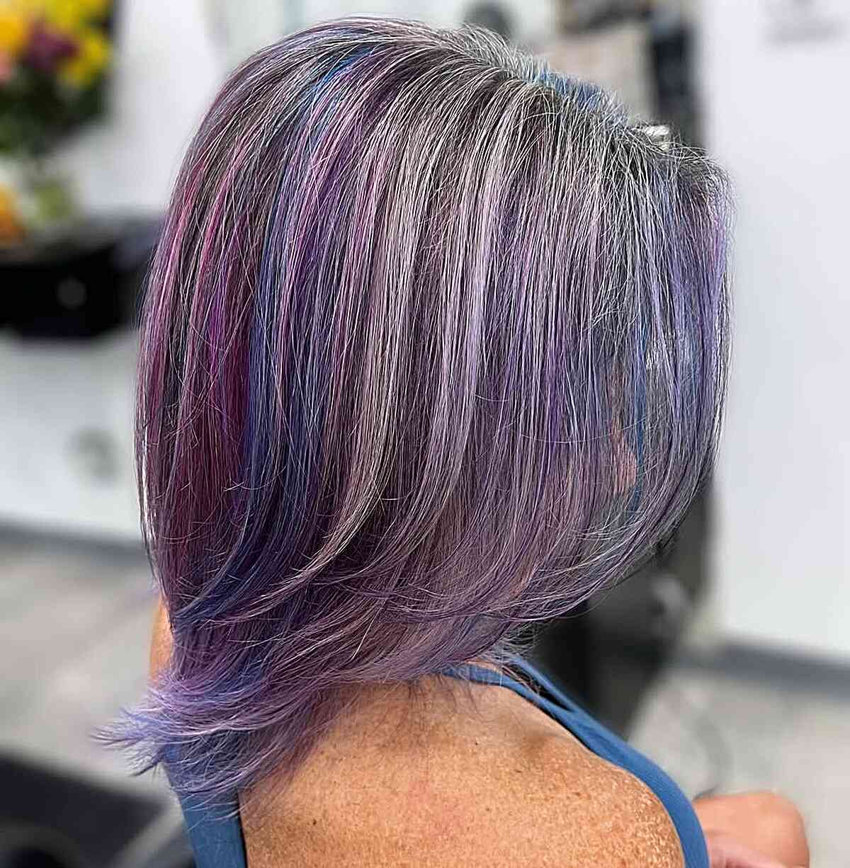 Vibrant Silver Bob with Pastel Highlights