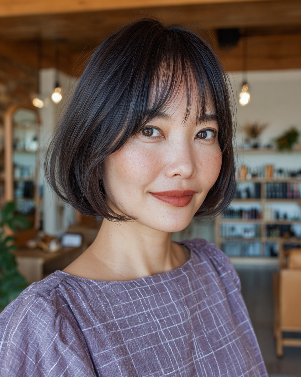 Chic Blunt Chin-Length Bob with Soft Fringe