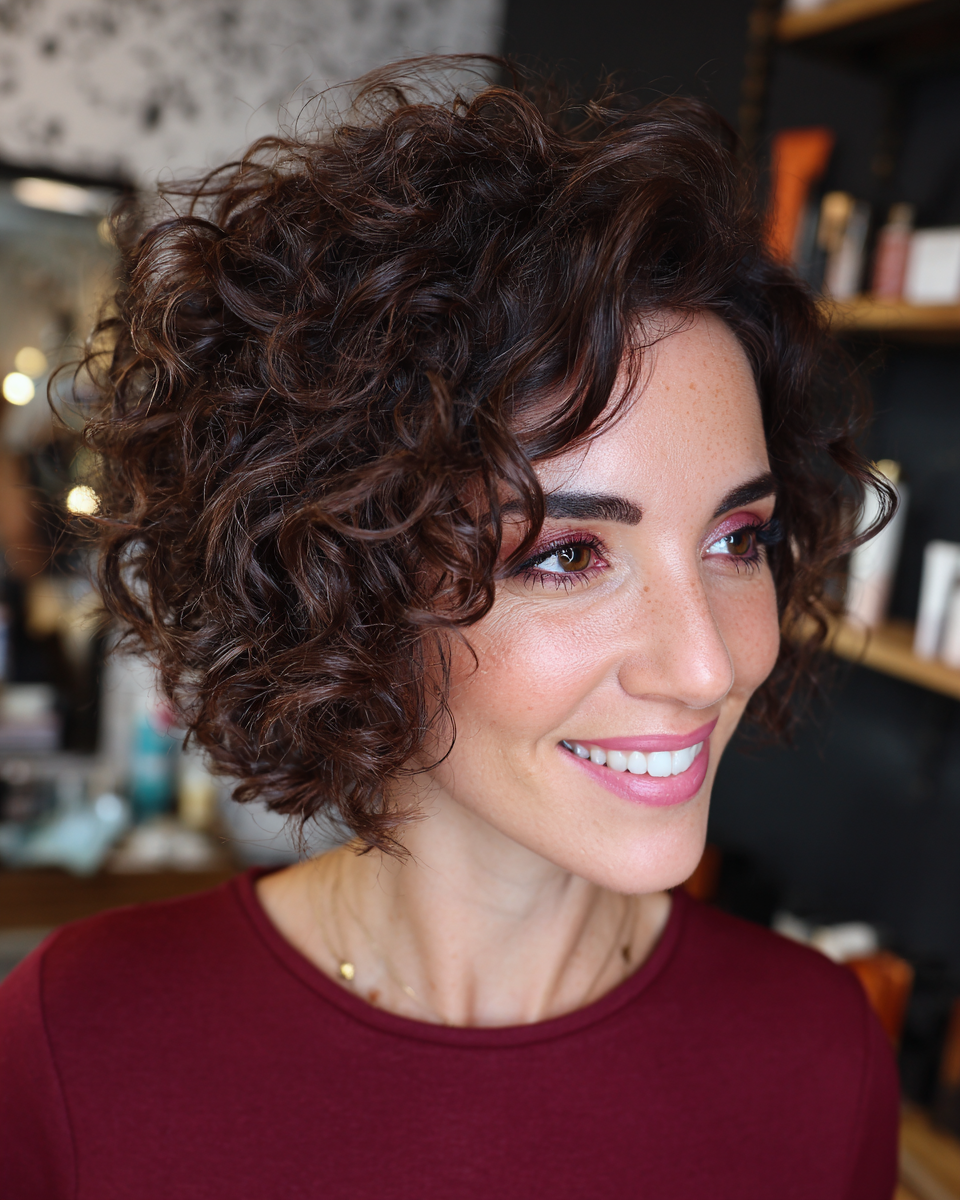 Chic Curly Chin-Length Bob with Defined Volume