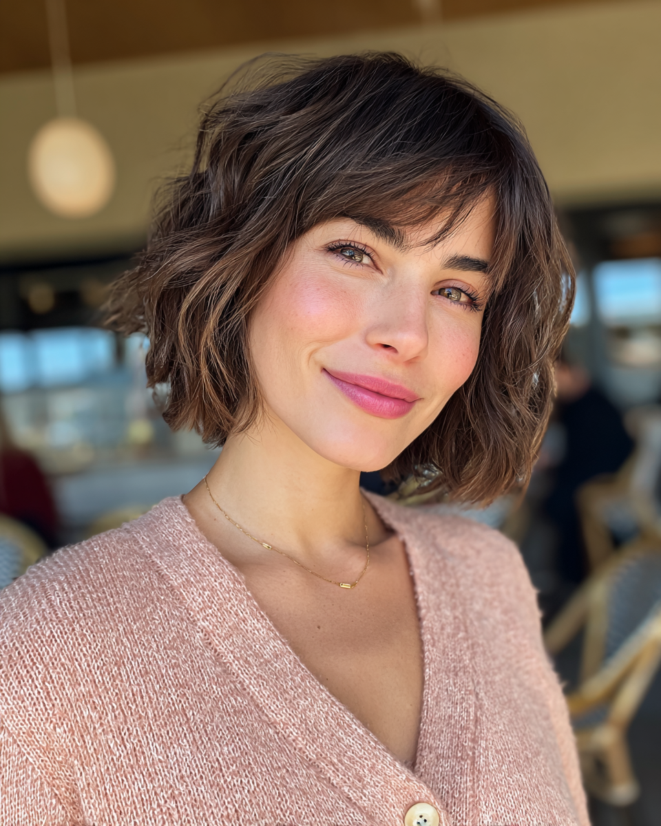 Chic Textured Chin-Length Bob with Defined Waves